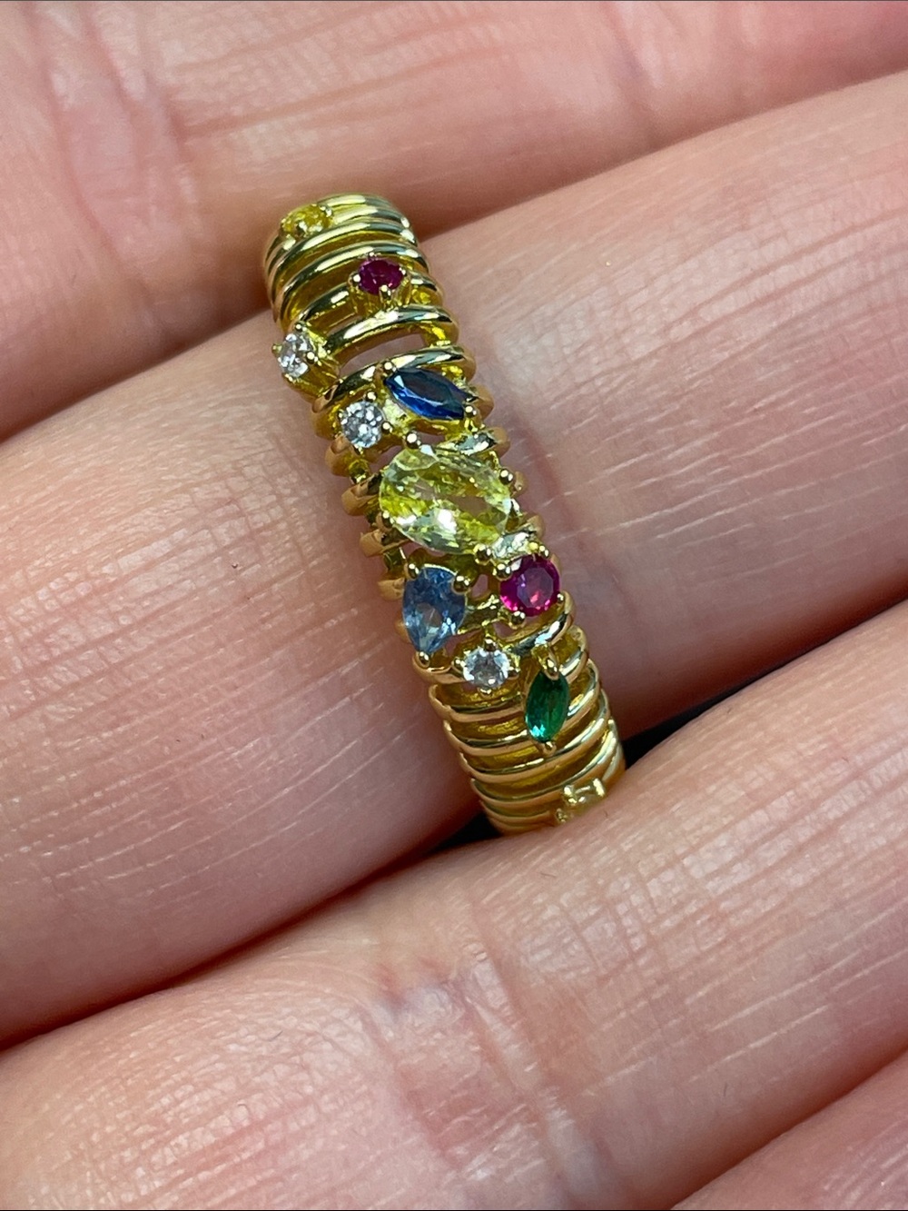 Freida Rothman Sterling Silver Multicolor Stone Ribbed Band Size 9 NEW $99 MSRP - Picture 8 of 11